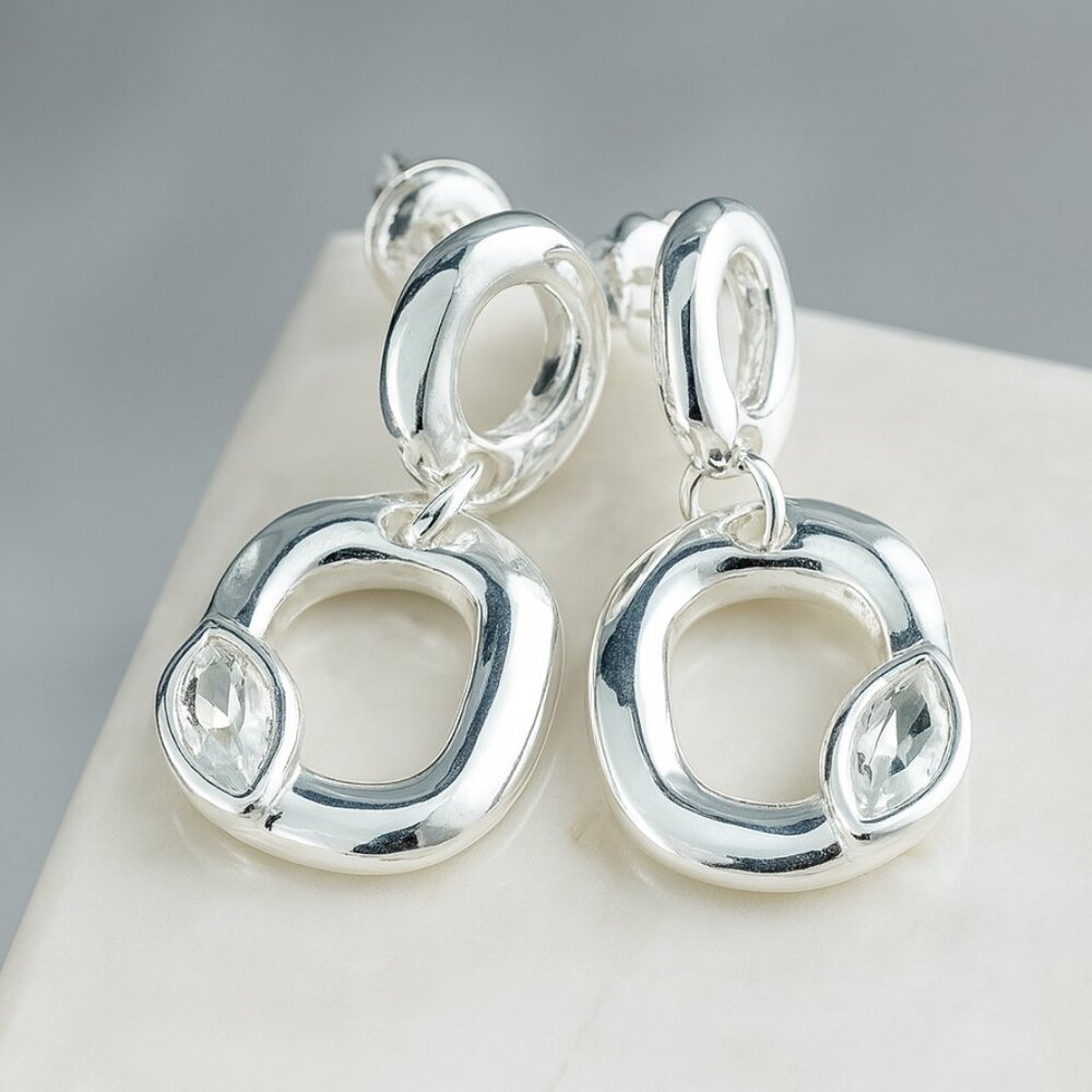 Silver Drop Earrings with Clear Sapphire
